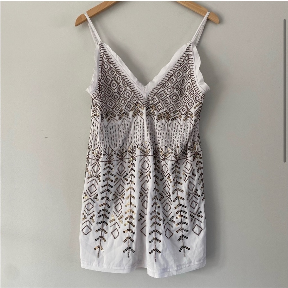Free People Arizona Nights White Beaded Slip Dress XS